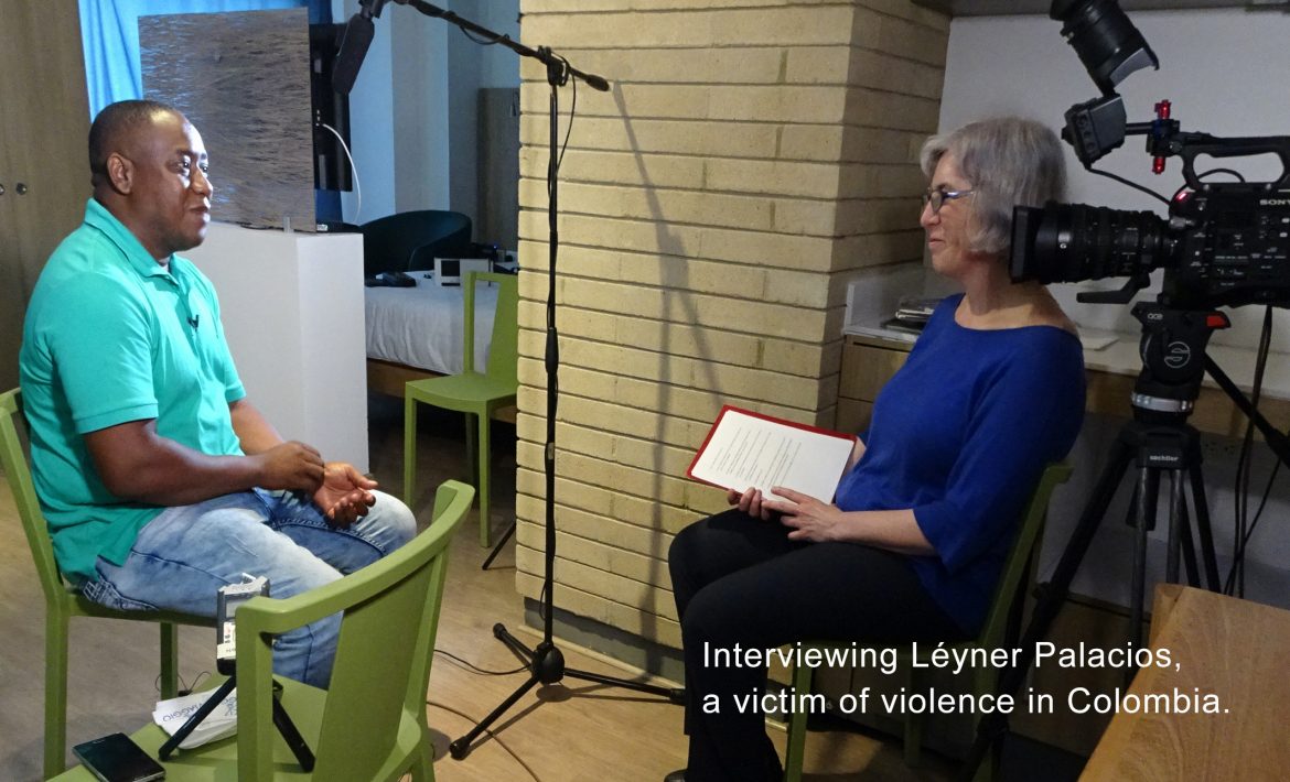 Patricia Garcia-Rios interviews Léyner Palacios, a victim of violence in Colombia.